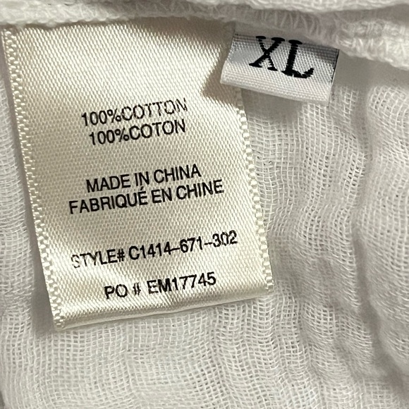 Cloth & Stone White Textured Button-Down Cotton Shirt Size XL Lagenlook Neutral - Picture 4 of 8